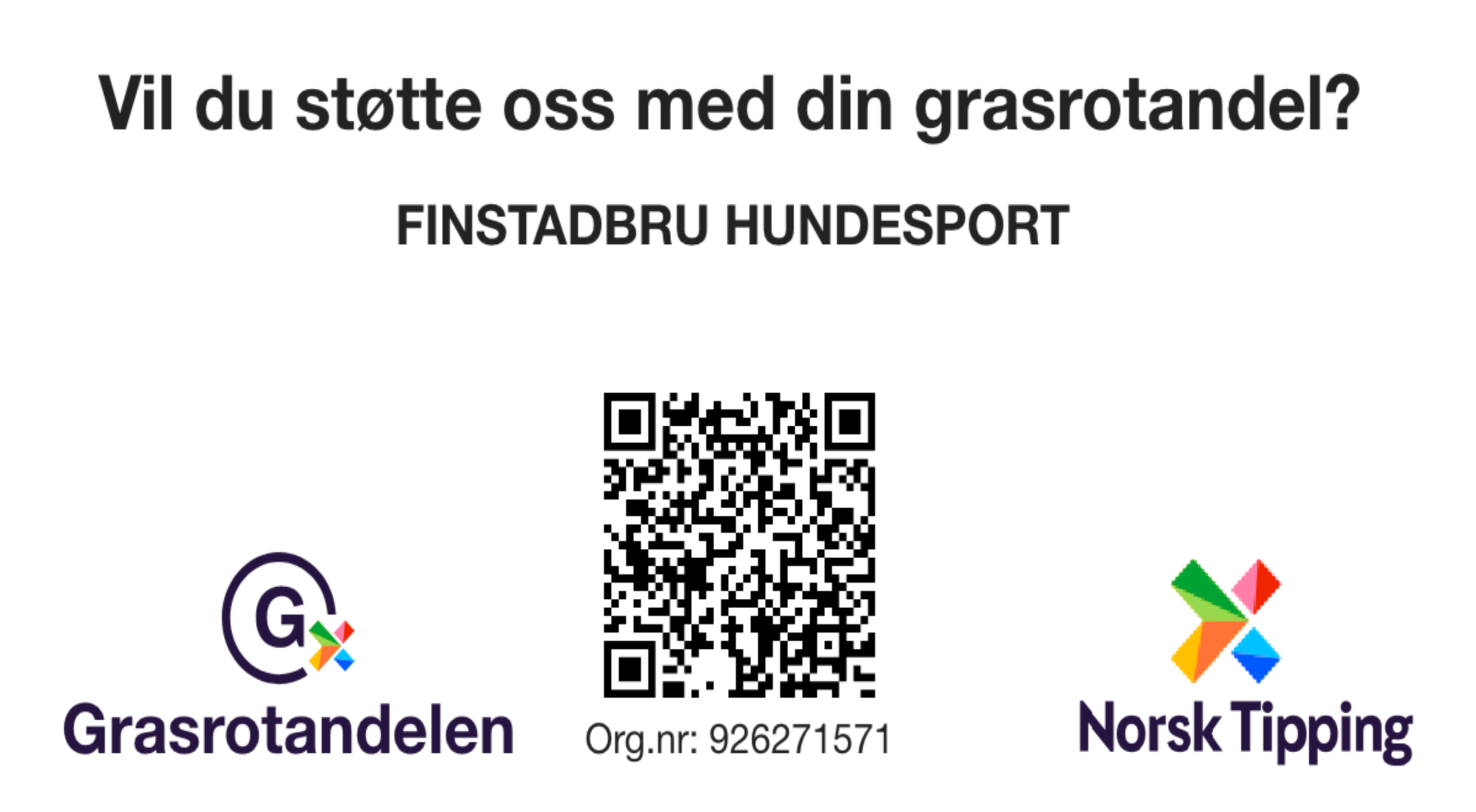 Vil du støtte oss med din grasrotandel? QR-kode og logoer.